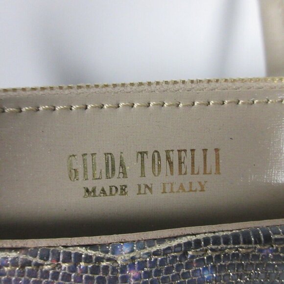 Gilda Tonelli Made in Italy Glittery Tote Bag Cream Glossy Purse Leather 980 - Picture 3 of 14